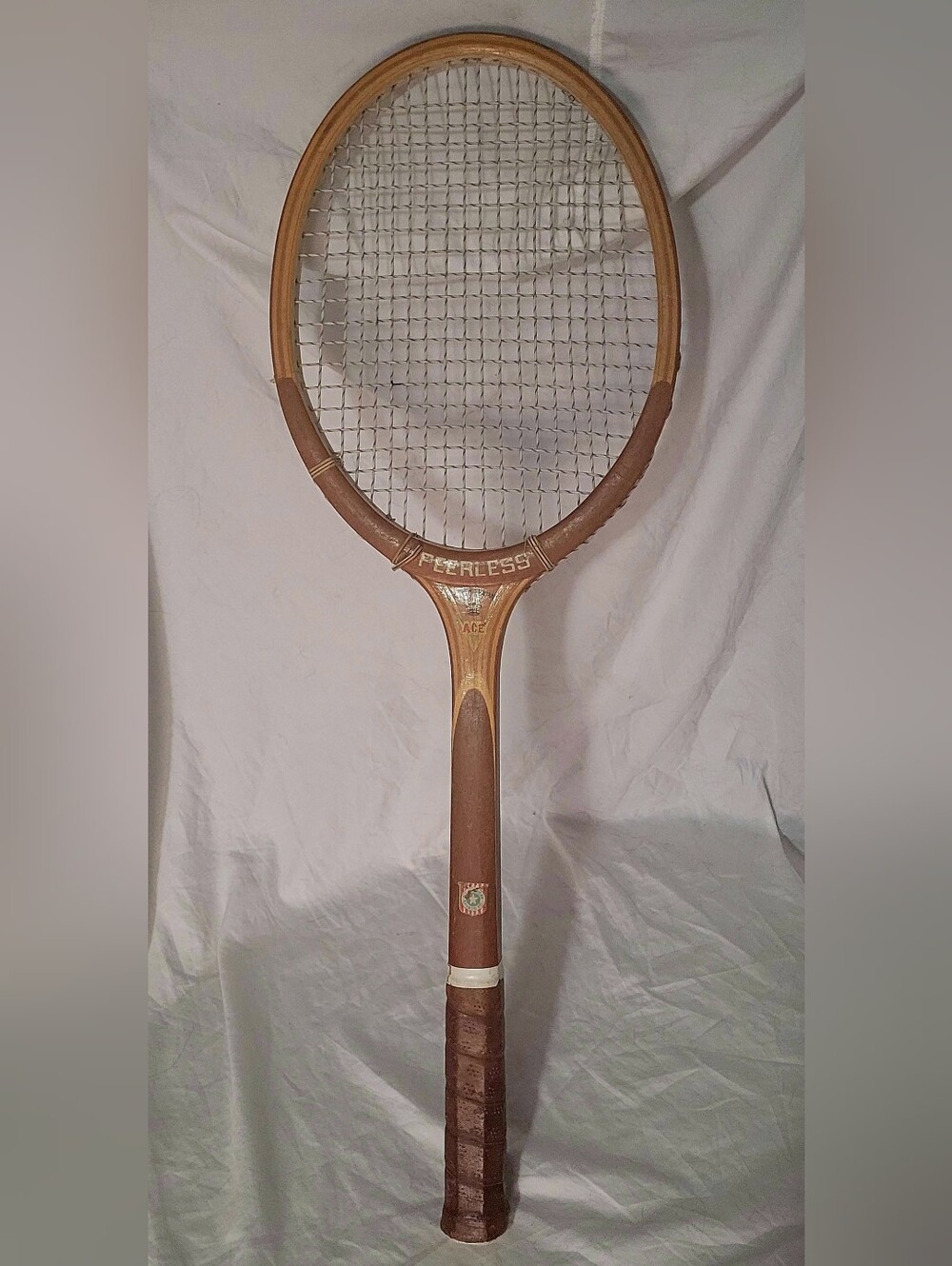 Vtg 60s 70s Peerless Ace Wood Frame Tennis Racket All American Sports Co 4 3/8 L